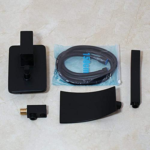 Robinet de baignoire bec cascade grand débit et douchette noire mono-commande