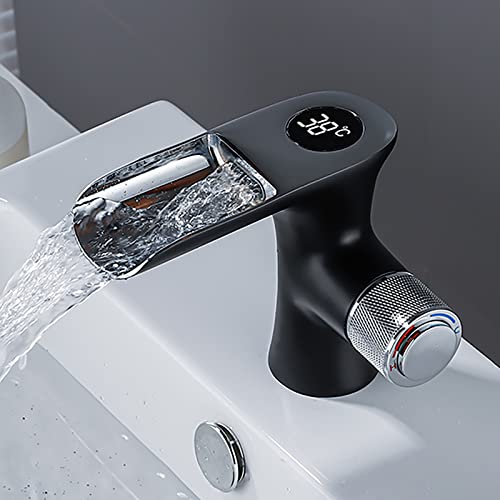 Robinet de salle de bain cascade mitigeur en laiton pour vasque avec LED
