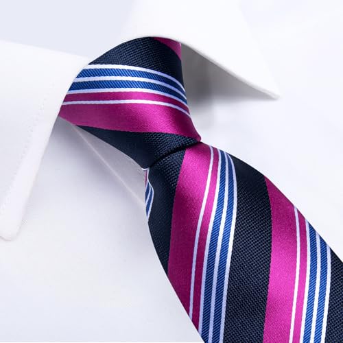 Image of DiBanGu Striped Tie Set for Men Silk Woven Plaid Necktie and Pocket Square Cufflinks Business Wedding