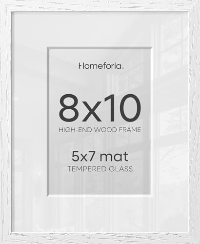 Image of Homeforia 8x10 White Oak Picture Frame, High-End Wood, 5x7 Mat, Glass | High End Solid Oak Wood, Tempered Glass, Acid-Free 5x7 Removable Mat, 8x10 Edge-to-Edge Display 10x8, Wall Kit, Set Of 3
