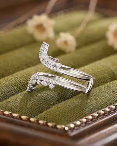 925 Sterling Silver Moissanite Ring Enhancer for Engagement Rings Curved Wedding Bands for Women for Her Stackable Wrap Guard Size 5-103