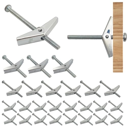 SonKu 26 Tacos Basculantes para Placa de Yeso, 1/4 pulgadas, 3/16 pulgadas, 1/8 pulgadas, Anclaje de Vuelco Fijación, Tacos de Palanca y Tornillos para Paneles de Yeso para Pared Hueca Techo