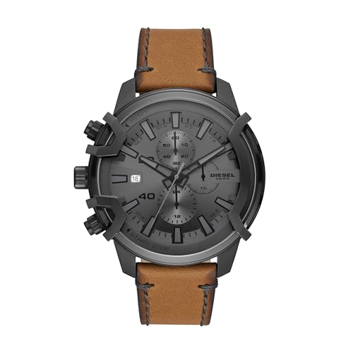 Diesel Griffed Chronograph Men's Watch DZ4569 - Gunmetal & Brown Leather
