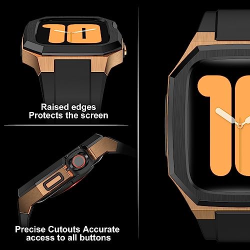 Image of Luxury Metal Case with Band Compatible for Apple Watch 44mm 45mm 46mm 49mm,Men Rugged Protective Bumper Cover with Soft Silicone Strap for iWatch Series 11 /10 /9 /8 /7 /6 /SE3 /SE2 /SE /5 /4 and Ultra 3 /2 /1 49mm