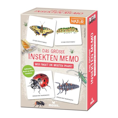 moses. Expedition Natur - Das große Insekten Memo, Lernspiel für Kinder ab 6 Jahren, Memo-Spiel mit Insekten & ihren Jungtieren, inkl. 48-seitigem Sachbuch, Natur entdecken & Tiere bestimmen