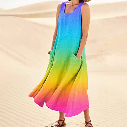 Plus Size Cotton Linen Summer Dresses for Curvy Women 2025 Sleeveless Maxi Vacation Beach Sundresses with Pockets