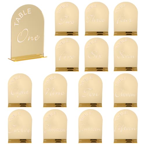 Panneaux en acrylique miroir doré lot de 15 marque-table mariage 12,7 x 17,8 cm avec socle