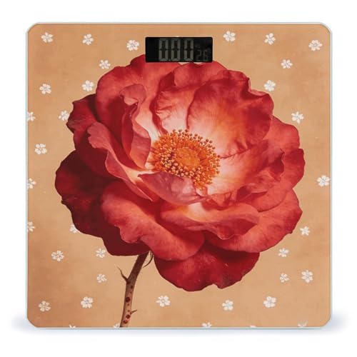 Báscula Digital de Baño Boho Red Flower con Pantalla LCD