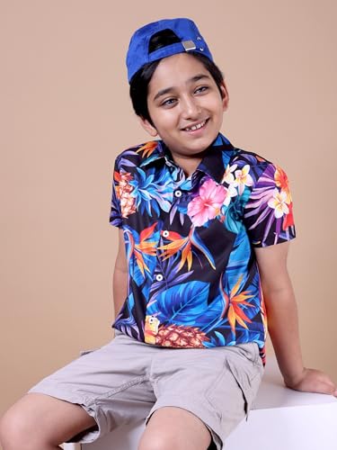 Image of Boys Printed Casual Shirt Short Sleeve Button Down Beach Shirt for Kids