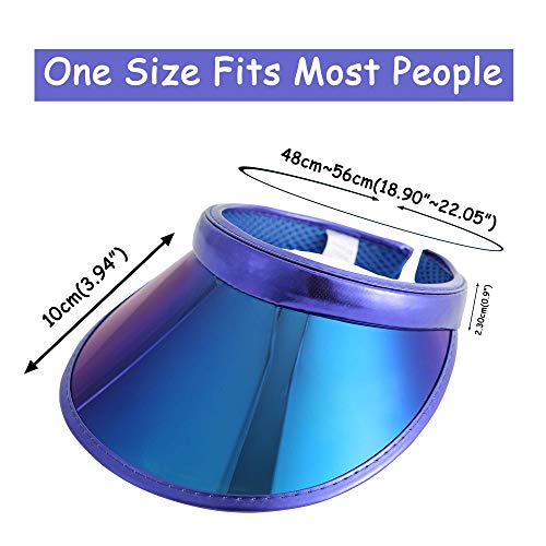 2 Pieces Visors For Women Sun Hats Women Slip-On Adjustable Iridescent Clear Sport Outdoor Cap Colored Reflective Tennis (2 Pack,Gold Royal Blue) #TOP4