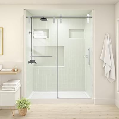 56-60 in. W x 76 in. H Single Sliding Shower Door, Frameless Glass Shower Door with 5/16 in. Tempered Clear Glass, 2 Stainless Steel Handle, Easy to Clean & Install, Chrome