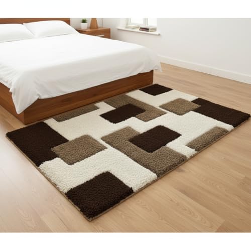 Image of Carpet for Hallway, Kitchen, and Modern InteriorsCarpetCozy Shag Runner for Living Room, Bedroom & Office Decor ETC Size 6x9 feet, Patten-Solid Brown Box
