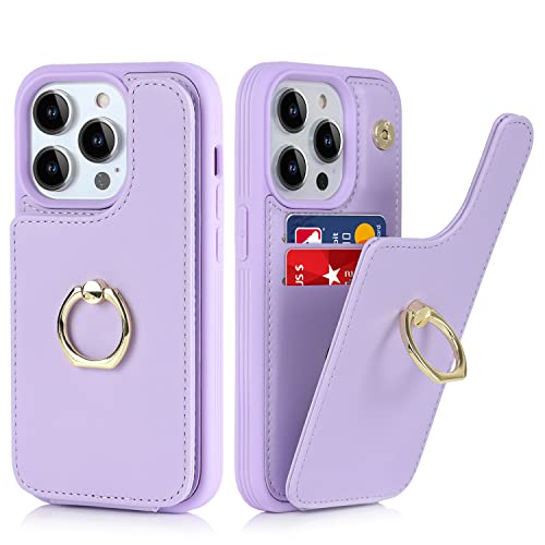 Lipvina for iPhone 15 Pro Wallet Case with Card Holder,Purple