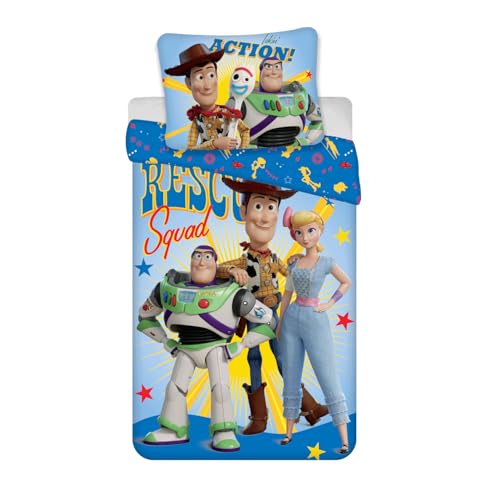 Parure de Lit Toy Story Disney - Housse de Couette Réversible 140x200 cm et Taie d'oreiller 65x65 cm - 100% Coton de Qualité - Certifiée Oeko-Tex Standard...