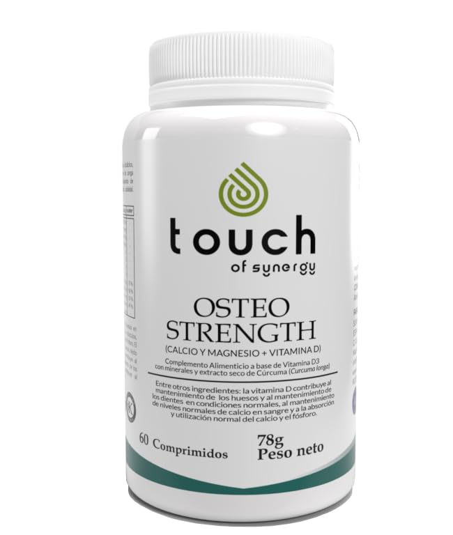 TOUCH OF SYNERGY - Osteo Strength - 60 Cápsulas - Calcio, Magnesio, Zinc, Vitamina D3 y K2 - Mejora la Salud Articular y Muscular. Huesos fuertes.