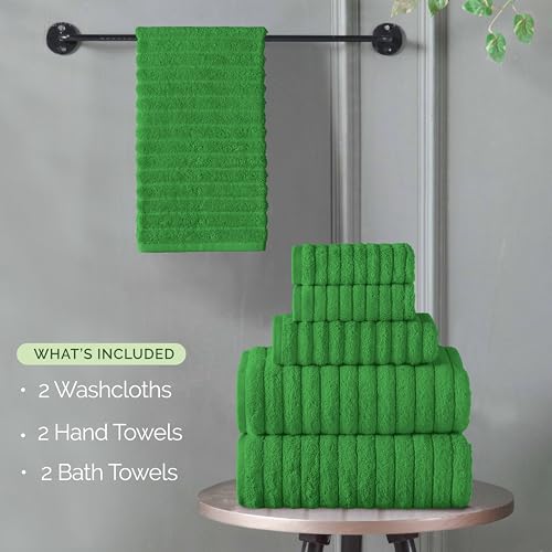 Image of Elegant Comfort 100% Turkish Cotton Corduroy Ribbed Luxury Bath Towels 6-Piece Set, Premium Feel - Quick Dry, Highly Absorbent, Contains 2 Bath Towels, 2 Hand Towels, and 2 Washcloths, Emerald Green