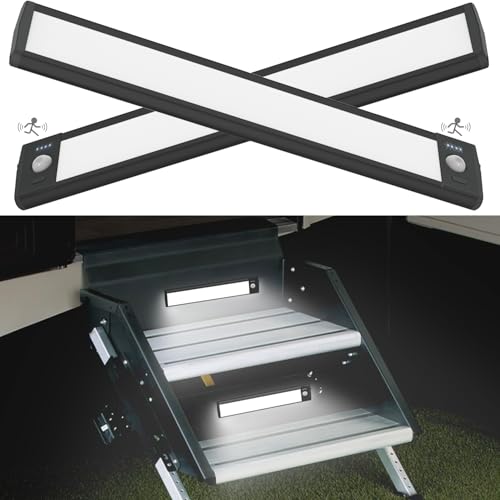 Image of Rv Exterior Light Camping Trailer Accessories Camper Accessories for Outside Rechargeable Lights Under Cabinet Rv Porch Light Led 2PCS (Black, 70 LED)