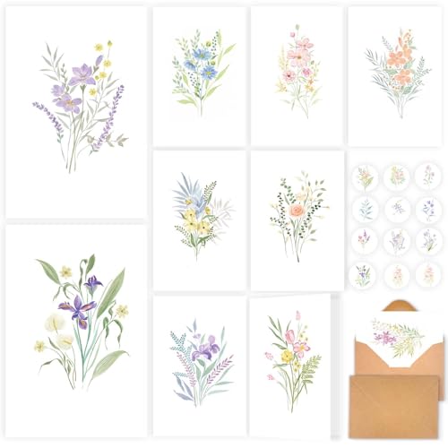 VJQ Blank cards, 24 Pack Blank Greeting Cards, Watercolor Blank Note Cards, Blank Cards 4x6 for all Occasions, 12 Design Stationary Set