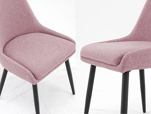 Image of Finch Fox Morris Glam Comfortable Fabric Upholstered Padded Living Room Side Dining Chair for Cafeteria Bedroom, Restaurents, Home, Office with Black Metal Legs in Pink Color (Set of 4)