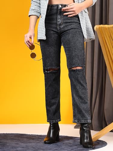 Image of KOTTY Women's Relaxed Fit Solid Comfortable and Strechable Ankle Lengrh Jeans