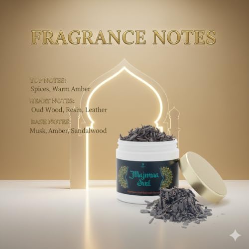 Image of Majmua Oud Bakhoor - Premium Arabic Agarwood Wood Chips, 40g Jar | Long-Lasting Oudh Fragrance for Home, Meditation & Majlis | 30+ Sessions | Natural Chemical-Free