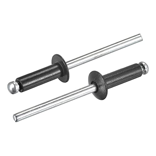 sourcing map Aluminum Blind Rivets, 4mm x 12mm (5/32 x 15/32) Open End Rivet Flat Round Head for Joining Metal Plate Leather, Black 200 Pcs