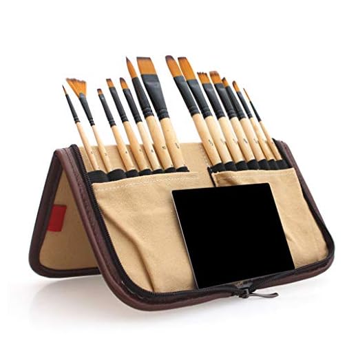RROVE  14 Piezas Pinceles Acrílico Pincel de Acuarela con Estuche de lápices Bolsa de Almacenamiento para Artistas Escolares Pintura Dibujo Amarillo