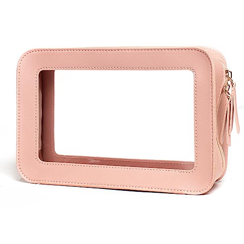 Image of Clear Makeup Bag, TSA Approved Toiletry Organizer With Zipper, Fit Carry-on Travel Essentials, Cosmetic Bag for Women Men (O-Pink)