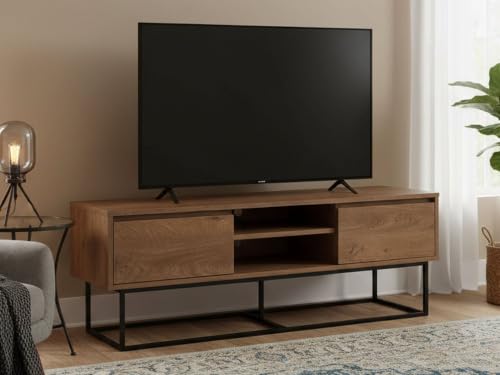 Dmora - Meuble TV Selena, Buffet de Salon, Armoire Basse pour TV, Base Murale de Rangement, 140x40h50 cm, Noyer et Noir