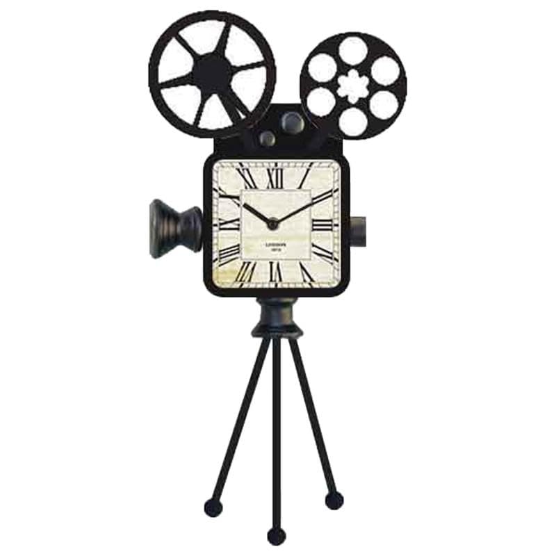 DRW Horloge de Bureau d'une caméra de cinéma en métal Noir et Blanc 49,5 x 25 x 15,5 cm