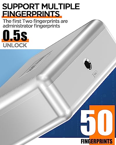 Biometric Fingerprint Storage Box,AICase Portable Cash Jewelry Security Case Lock Box Safe,Combination Lock for Car Home,Office Travel_silver - Image 2