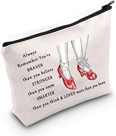 LEVLO Wizard Dorothy Cosmetic Make up Bag You are Braver Stronger Smarter Than You Think Gift Dorothy Ruby Red Slippers Makeup Zipper Pouch Bag for Women Girls(Dorothy Bag)