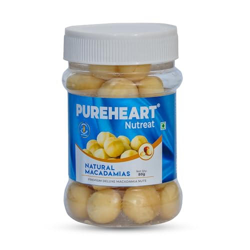 Image of Pureheart Natural Macadamia (80 gm) Premium Australian Macadamia Nuts, Rich in Antioxidants - Whole, Exotic, and Crunchy Dry Fruits, Ideal Snacks, No Additives