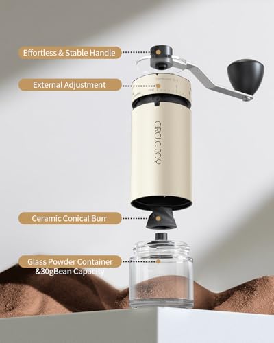 Image of CIRCLE JOY Mini Manual Coffee Grinder with 40 External Adjustable Settings and Ceramic Conical Burr, Portable Stainless Steel Hand Coffee Grinder for Home and Travel