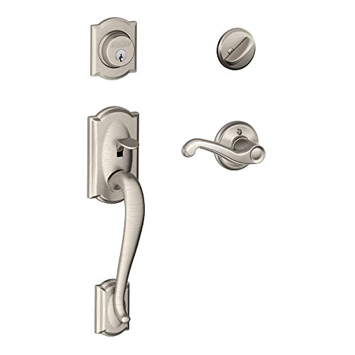 Image of SCHLAGE Camelot Single Cylinder Handleset and Right Hand Flair Lever, Satin Nickel (F60 CAM 619 FLA RH)