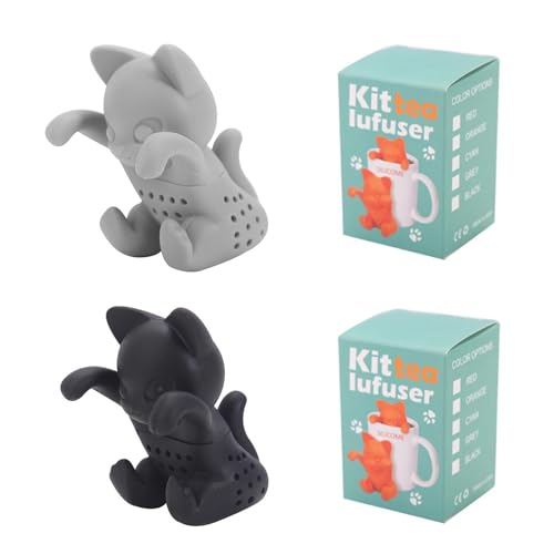 LINTRA 2 Pezzi Filtro Tisana Infusione, Infusore Tè Silicone, Forma di Gatto, 3D Fun Infusore per Tisane per Ciotole da Tè, Tazze da Tè