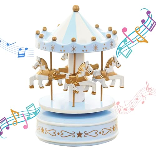 MINGZE Vintage Karussell Spieluhr, Schöne Handgemachte Holz Spieldosen...