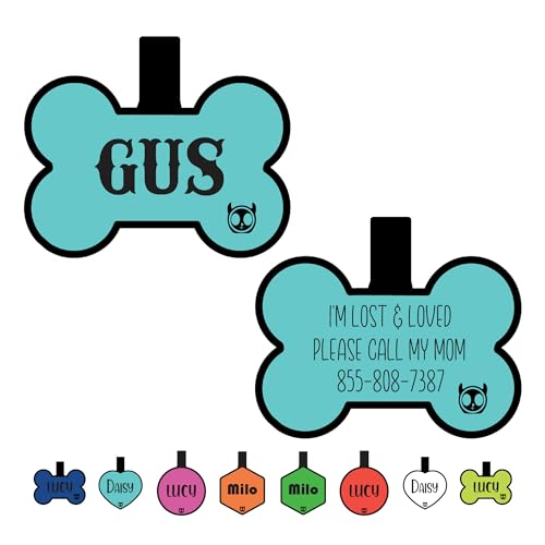 Silicone Silent Dog Tag Personalized with 5 Lines of Custom Deep Engraved Durable Soundless Pet ID Name Tag Bone Tiffany