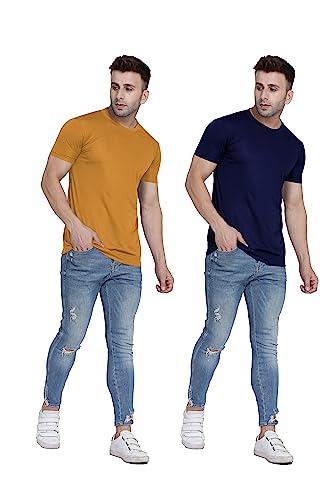 Image of TQH Men Dri Fit Polyester Half Sleeve Round Neck Multicolor t Shirts - Combo Set of 2
