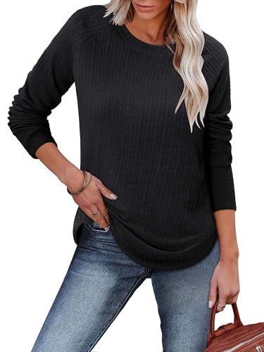 ONLYSHE Womens Shirts Long Sleeve Crewneck Tunic Tops Casual Lightweight Knit Solid Color Sweatshirts Trendy Blouse Basic Tee