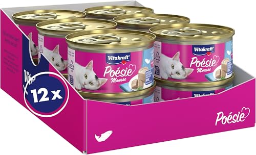 Vitakraft Poésie Mousse, Comida húmeda para Gatos, Mousse aireada, con salmón, sin azúcar ni Cereales (12 x 85 g)