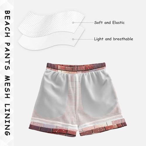 Pigsaly Boys Swim Trunks Vintage Brick Red Terracotta Checkered Boys Board Shorts Swimsuit Swimwear Summer Bathing Suit 2T4