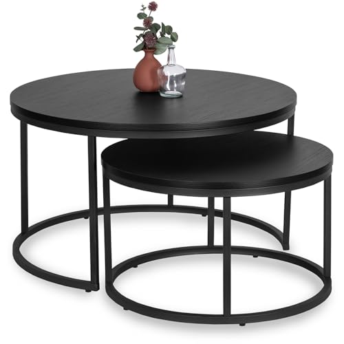 MEBEL ELITE Couchtisch 2er Set Rund – Wohnzimmertisch Schwarz – Sofatisch mit Metallgestell – Tische für Wohnzimmer und Büro 60 cm/80 cm – Pflegeleichter und Schmutzabweisender
