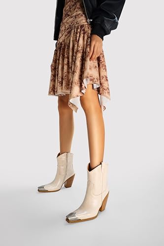 Cowboy Ankle Boots for Women Engraved Steel Toe Cowgirl Boots Stacked Block Heels Short Cowboy Boot Fashion Dressy Western Country Booties3