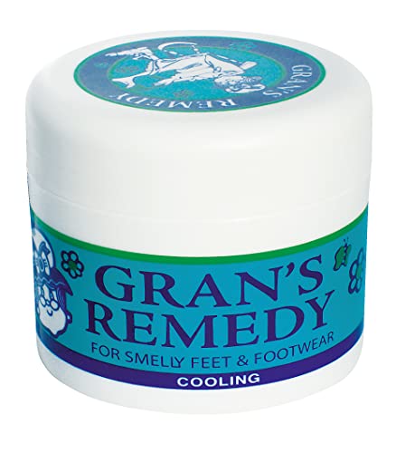 GRAN’S REMEDY Natural Shoe Deodorizer and Foot Odor Eliminator Powder for Men, Women, and Kids, 50g. Tub, Absorb Sweat and Moisture, Neutralize Smelly Odors, Cooling