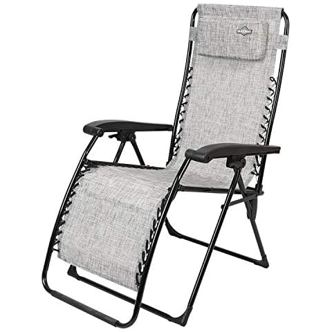 Guidesman LC-8014 Foldable Locking Weather Resistant Outdoor Steel Framed Zero Gravity Reclining Lounge Chair with Headrest Pillow, Gray Cover
