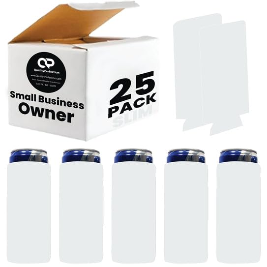 QualityPerfection Slim Can Cooler Sleeves (25-Pack) Insulated foam, Bulk Scuba Knit Polyester Fabric Drink Insulators for 12oz Soft Tall Skinny Beverage - Blank Design (White)