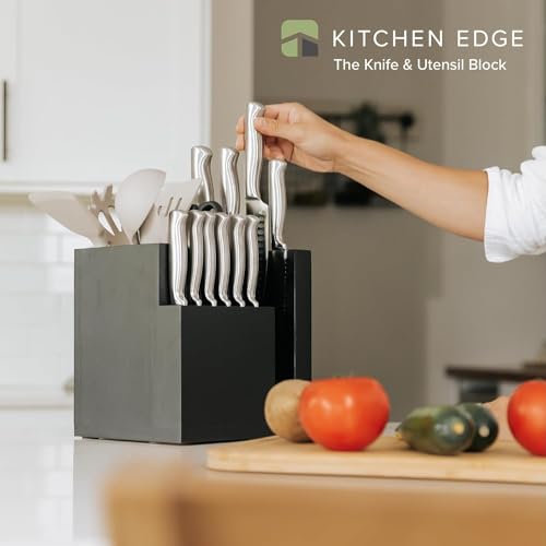 Kitchenedge Bamboo Magnetic Knife Block And Cooking Utensil Holder, Sleek Storage For Chefs Knives, Steak Knives, Spatulas thumb #1