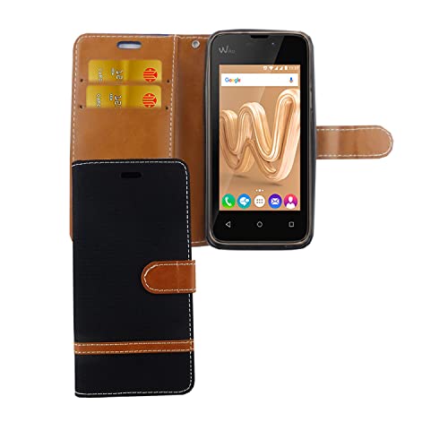 König Design Étui de protection pour téléphone portable Wiko Sunny Max en cuir synthétique avec fentes pour cartes, fonction support - Noir - Tissu