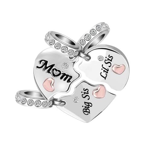 KunBead Mom Mother Big Sister Little Sister Rose Gold Tone Heart Puzzle Dangle Birthday Charms Compatible with Pandora Bracelet set for 3 Cover